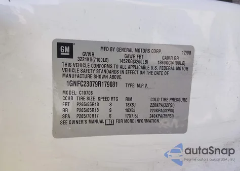 2009 Chevrolet Tahoe Lt2 из США, поврежденный, VIN 1GNFC23079R179081